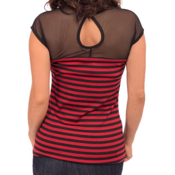 Steady Brand Red & Black Striped Delinquent Mesh Top XL - Picture 2 of 2